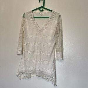 Shannon Ford New York Tunic Top White Lace Crochet Trim via neck small